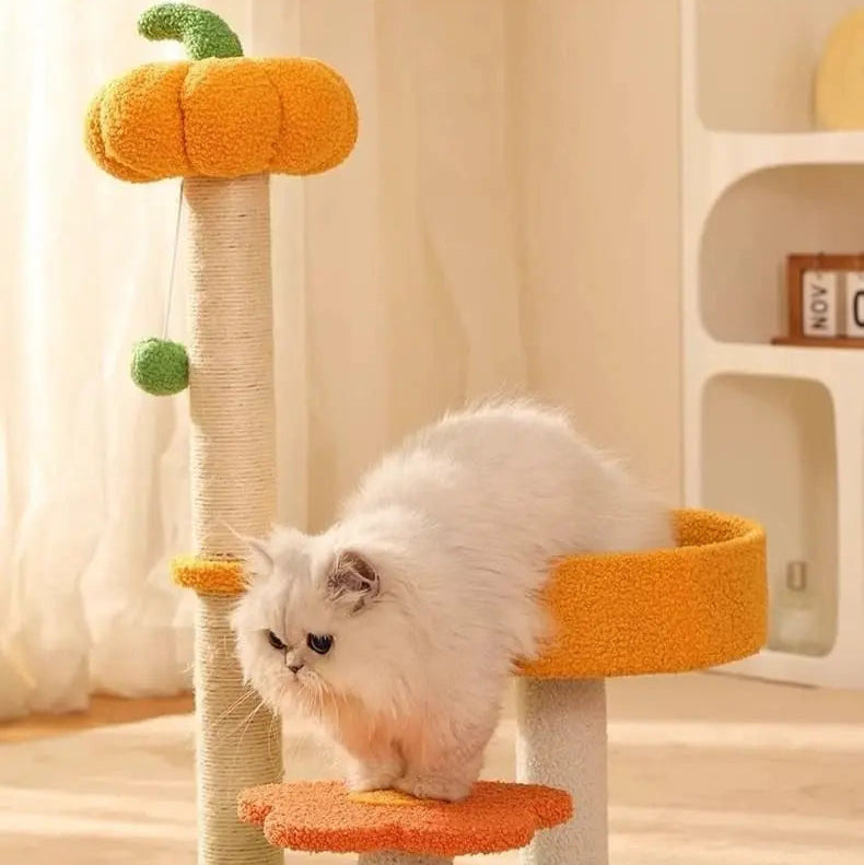 Yellow Pumpkin Cat Tree Mewtie Boutique