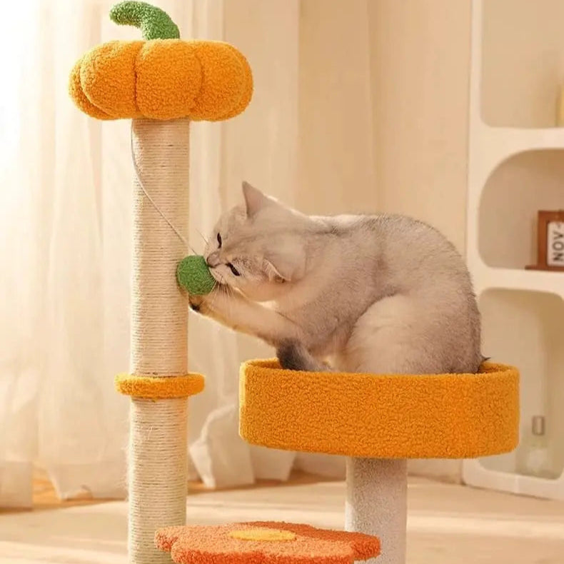 Yellow Pumpkin Cat Tree Mewtie Boutique